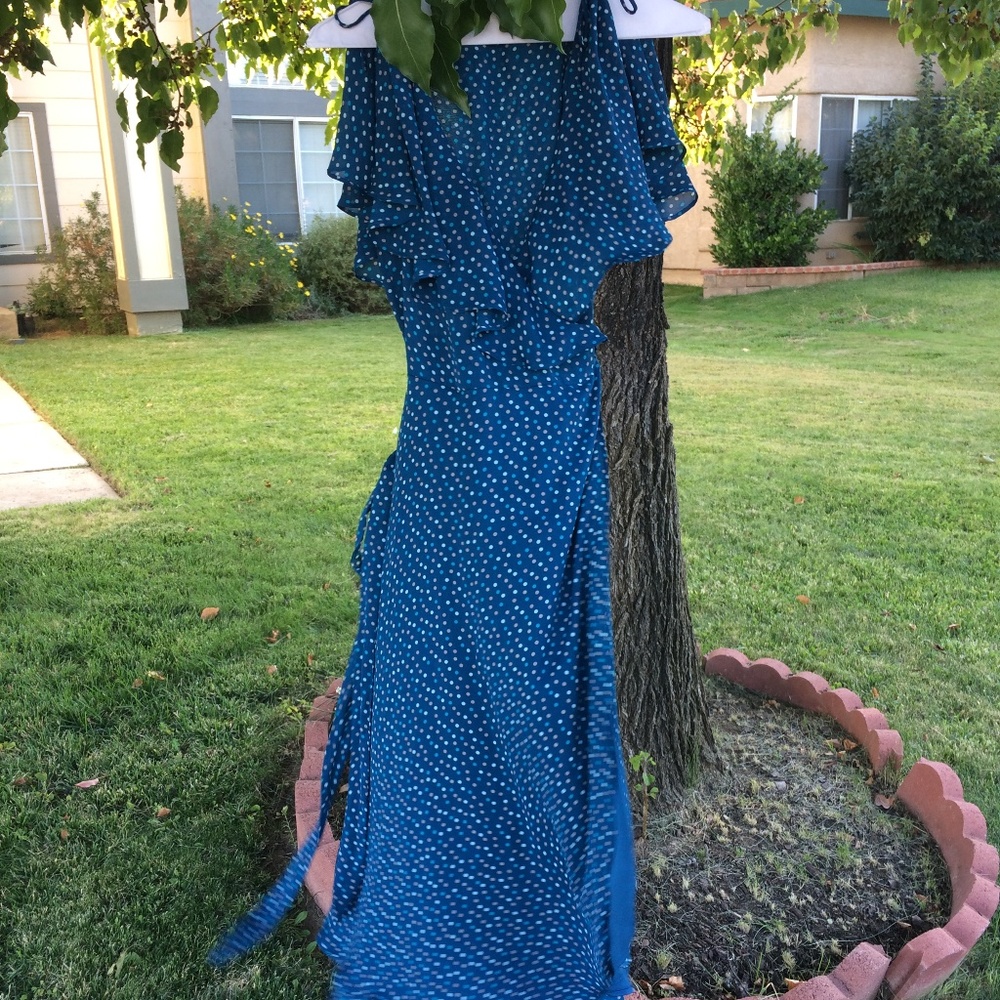 Eva Mendes teal polka dot dress size small 2